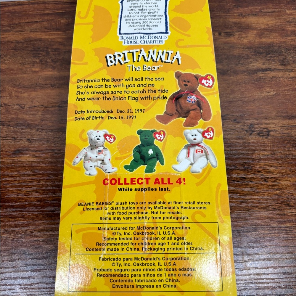 Britannia The Bear McDonalds Ty Beanie Baby with Rare Errors 1993 OakBrook VTG - Picture 3 of 10